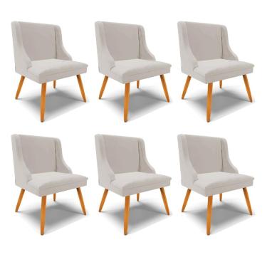 Imagem de Kit 6 Cadeiras Decorativas Sala de Jantar Pés Palito de Madeira Firenze Veludo Cinza/Natural G19 - Gran Belo