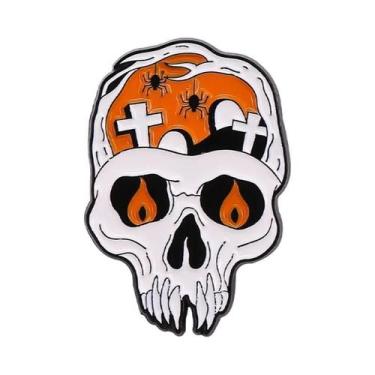 Imagem de Broche De Esmalte Gótico De Halloween Com Caveira, Aranha, Esqueleto E