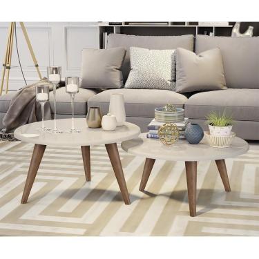 Imagem de Conjunto Mesa De Centro E Mesa De Apoio Grazi - Pés De Madeira Off White - J3 Móveis