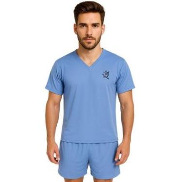 Imagem de Pijama Verão Camisa Manga Curta Gola V Short Adulto Masculino Curto Davi-Masculino