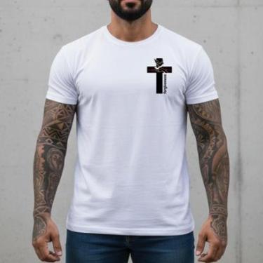 Imagem de Camisetas Masculinas Branca Slim Fit Forgiveness Estampa Peito Moda Street Algodão Gospel Atacado-Masculino