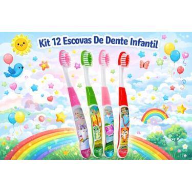 Imagem de Escovas De Dente Macia Infantil Com Capa Protetora Kit Com 12 Unidades