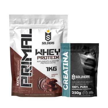 Imagem de Kit Whey Protein Primal 1Kg Chocolate Belga Creatina 250g Soldiers Nutrition-Unissex
