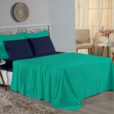 Imagem de Jogo De Cama Casal Viúva Nobre 4 Peças Malha 100% Algodão - Jade / Azu