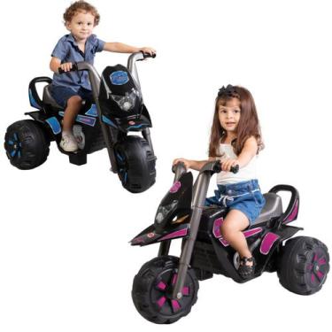 Imagem de Moto Elétrica Infantil Biemme Fox Dark 6V Adesivo Duplo Rosa/Azul, Pre