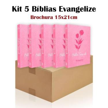 Imagem de Kit 5  Bíblia Sagrada Brochura Rosa - Evangelização - Textos Coloridos