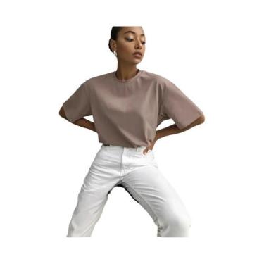 Imagem de Camisetas Básicas Oversized Femininas Em 21 Cores 100% Algodão Branco 