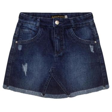 Imagem de Shorts Saia Juvenil Look Jeans Barra Desfiada Jeans - UNICA - 14-Feminino