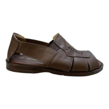 Imagem de Sandalia Masculino Italianinho Conforto Couro Calce Fácil Tiras Antiderrapante 10340504 marrom-Masculino