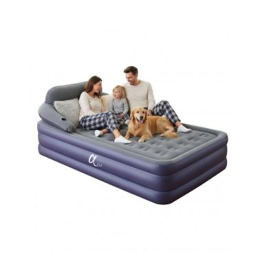 Imagem de Colchão Inflável Casal Queen com Bomba Embutida e Encosto, Para até 315KG, AERFA, Cinza