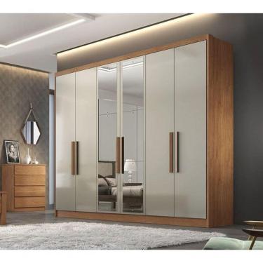 Imagem de Guarda Roupa Casal Com Espelho 6 Portas 8 Gavetas - Rizon-cumaru-fendi - Móveis Horizonte