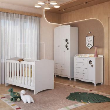Imagem de Conjunto Berço Cômoda e Guarda-roupa de Bebê Encanto Branco