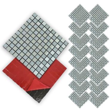 Imagem de Pastilha De Vidro Adesiva Kit 16 Uni Parede Cozinha Banheiro Sala Decorativa Fácil Aplicacao Moderna Reforma Requintado