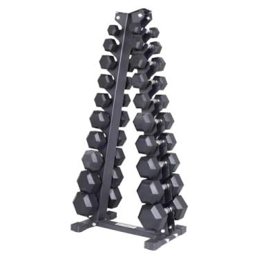 Imagem de D1Fitness Kit Halteres Sextavado Emborrachado Pares 1 a 10 kg com Suporte Vertical Empu...