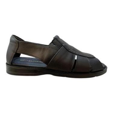 Imagem de Sandalia Masculino Italianinho Couro Calce Fácil Tiras Antiderrapante Conforto 10340503 Preto-Masculino