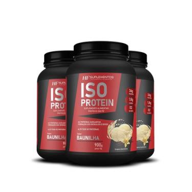 Imagem de 3x whey isolado protein baunilha 900g hf suplementos - HF SUPLEMENTS