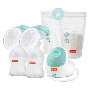 Imagem de Kit Bomba tira Leite Eletrica Dupla Fisher Price + 25 Sacos Para Armazenar Leite Materno - BB1224KF