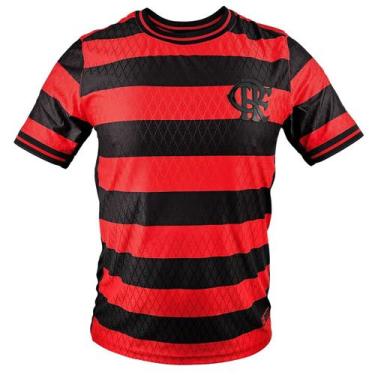Imagem de Camiseta Flamengo Vermelha Dry Listrada Masculina Cor:PretoTamanho:GGê