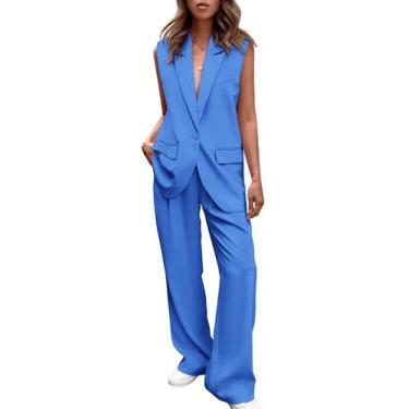 Imagem de Conjunto PRETTYGARDEN Colete Sem Mangas Calça Pantalona Azul G