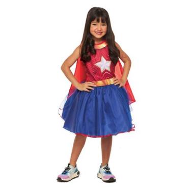 Imagem de Fantasia Mulher Star Infantil Vestido Carnaval Menina + Capa - Fantasi