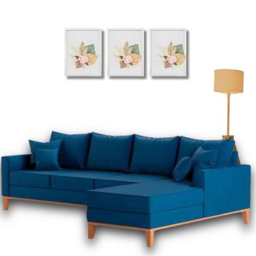 Imagem de  Sofá Beny com Chaise Direita, 2,60x1,40m, 4 Lugares, Linho, Base em Madeira.