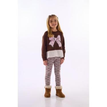 Imagem de Conjunto Blusão Laço Legging Xadrez Quimby, Marrom