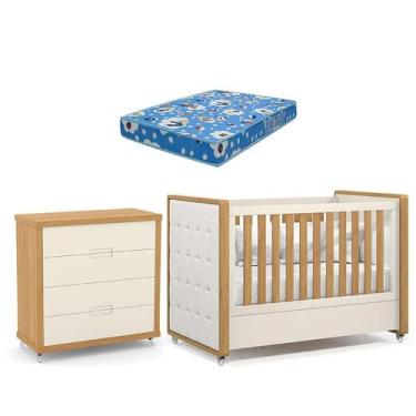 Imagem de Berço Americano com Capitonê New Boucle e Cômoda Gaveteiro Infantil Tu