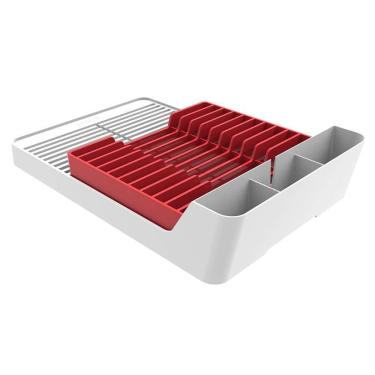 Imagem de Escorredor de Pratos Louças Talheres Crippa com Parte Superior Removível Branco e Vermelho
