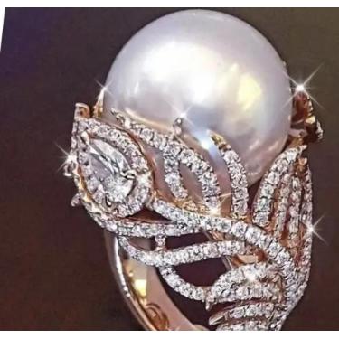 Imagem de Anel Feminino de Moda Luxuoso, Banhado a Ouro Rosé com Incrustação de 