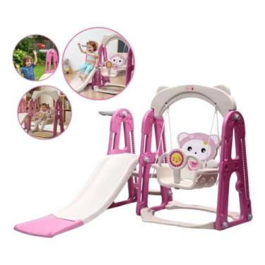 Imagem de Playground Infantil Rosa Escorregador Balanço Basquete - Importway