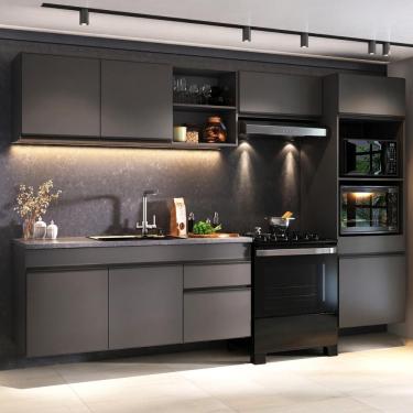 Imagem de Cozinha Completa Modular Suspensa Milano MP2407 8 Portas 1 Gaveta MDF MDP 281,5cm Cinza Grafite Multimóveis