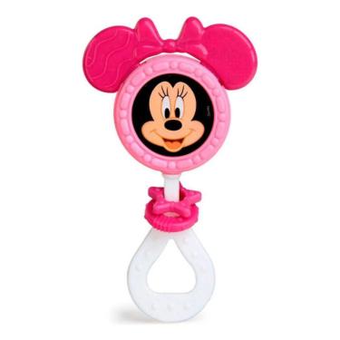 Imagem de Chocalho e Mordedor Infantil Minnie com Orelhas para Morder Barulho Suave Rosa Elka