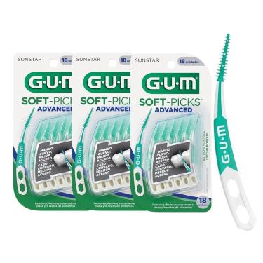 Imagem de Kit Palito Interdental Alongado Gum Soft Picks Advanced Verde com Cabo Curvado e Estojo Portátil 54un