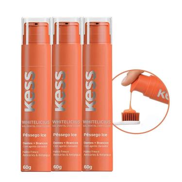 Imagem de Kit 3 Gel Dental Kess Whitedelicious Pêssego Ice Transparente Uso Diário Hálito Fresco 3x60g