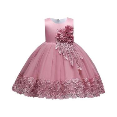 Imagem de Vestido De Festa Para Meninas Com Apliques De Renda E Flores, Verão, C