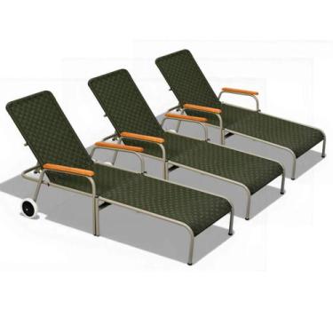 Imagem de Kit 3 Espreguiçadeiras AcquaFlex - Type Decor, Champagne/Verde-Oliva
