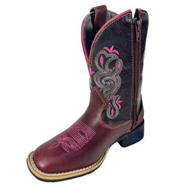 Imagem de Bota Texana Country Infantil Menina Bico Quadrado Rosa Couro - DAWSON,