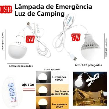 Imagem de Lanterna LED Dimmable De 5W 7W DC5V USB Para Camping, 3 Cores, Para Ba