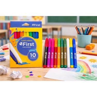 Imagem de Conjunto 10 Canetinhas Hidrográficas Laváveis Coloridas Escolares - Fi