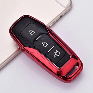 Imagem de WSWJDW Soft TPU Car Key Case Cover Chaveiro Ring Key Bag, apto para Ford Fusion Mondeo Mustang F-150 Explorer Edge 2015 2016 2017 2018, vermelho