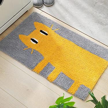 Imagem de jia cool Tapete de banheiro de desenho animado com pés fofos tapete macio absorvente para banheiro, dormitório, cozinha (45,5 x 80 cm amarelo gato)
