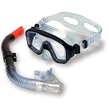 Imagem de Swimline Thermotech Máscara de mergulho de vidro temperado e snorkel seco com válvula de purga para jovens/adulto preto