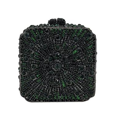 Imagem de Boutique De FGG Bolsa feminina de metal com cristal para noite, para casamento, noiva, strass, festa, mini, Verde, Mini Square