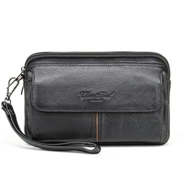 Imagem de Bolsa organizadora de couro masculina com compartimentos para proteção de cartão de crédito, H - preto, Without Card Slots