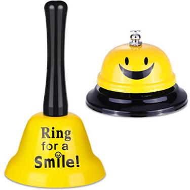 Imagem de 2 peças de campainha de chamada de serviço de chamada sorridente para balcão de hotel, recepção, restaurante, linha de comida, eventos de casamento, 2 estilos (amarelo)