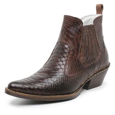 Imagem de Botina Masculina Bico Fino Anaconda Country JNA SHOES Cobra Café