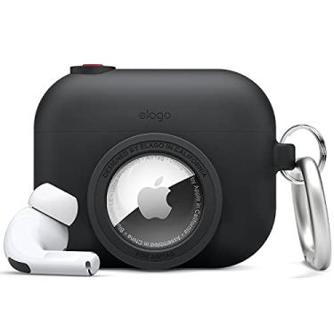 Imagem de elago Capa instantânea compatível com AirPods Pro, compatível com AirTag, capa de câmera de design clássico, chaveiro incluído [dispositivo de rastreamento não incluído] (preto)