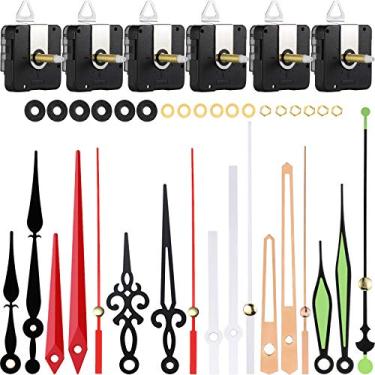 Imagem de 6 peças de mecanismo de movimento do relógio de eixo longo de alto torque com pastores, ganchos e 6 pares diferentes de peças de reparo de relógio de mão (28 mm)