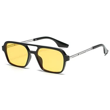 Imagem de Retro Double Bridges Óculos de Sol Feminino Moda Luxo Gradiente Óculos de Sol Oco Oco Leopardo Azul Óculos de Sol Masculino Tons UV400, Preto Amarelo, Como Imagem