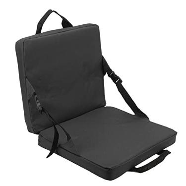 Imagem de Almofada de assento portátil para estádio, cadeira de chão acolchoada dobrável ao ar livre com suporte para as costas, bolso de armazenamento e alça ajustável, assento leve para arquibancada de estádio para eventos esportivos, acampamento, praia (preto)